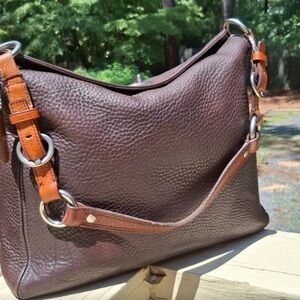 Elegant Brown Coach Shoulder Bag w lavender interior.